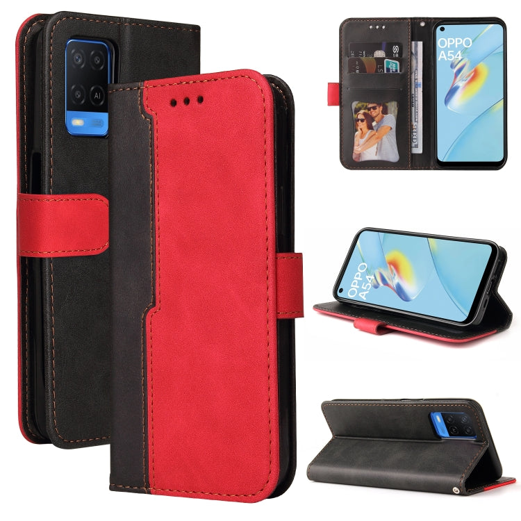 For OPPO A54 4G Business Stitching-Color Horizontal Flip PU Leather Case with Holder & Card Slots & Photo Frame & Lanyard