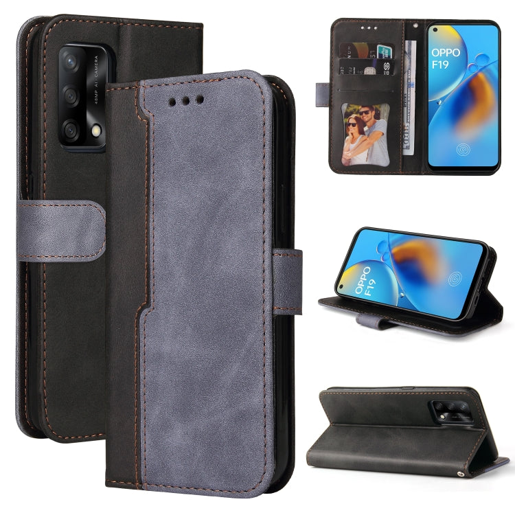 For OPPO A74 4G / F19 4G Business Stitching-Color Horizontal Flip PU Leather Case with Holder & Card Slots & Photo Frame & Lanyard