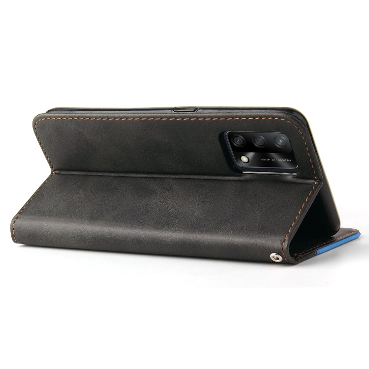 For OPPO A74 4G / F19 4G Business Stitching-Color Horizontal Flip PU Leather Case with Holder & Card Slots & Photo Frame & Lanyard