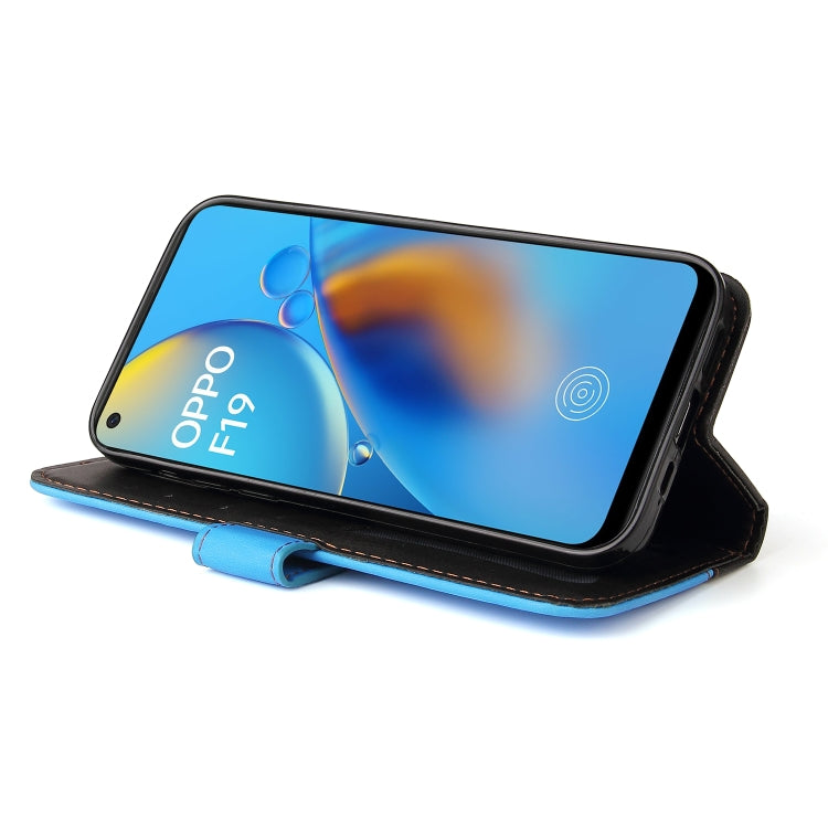 For OPPO A74 4G / F19 4G Business Stitching-Color Horizontal Flip PU Leather Case with Holder & Card Slots & Photo Frame & Lanyard