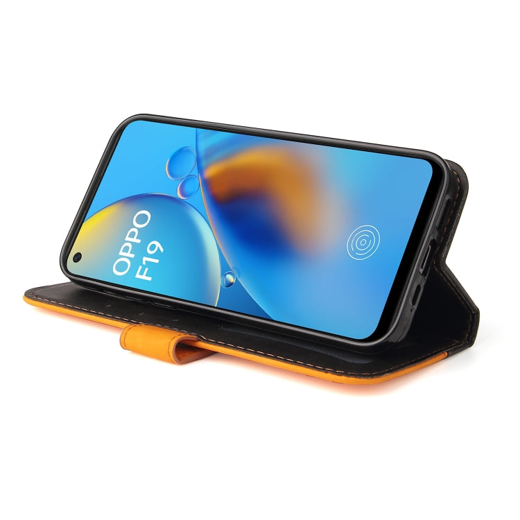 For OPPO A74 4G / F19 4G Business Stitching-Color Horizontal Flip PU Leather Case with Holder & Card Slots & Photo Frame & Lanyard