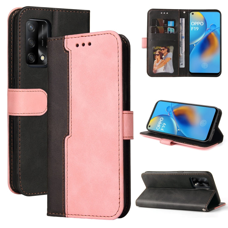 For OPPO A74 4G / F19 4G Business Stitching-Color Horizontal Flip PU Leather Case with Holder & Card Slots & Photo Frame & Lanyard