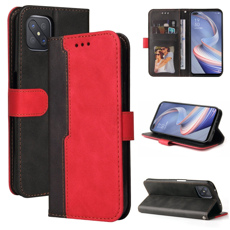 For OPPO A92S/A72 5G/A73 5G/A52 5G/Reno4 Z Business Stitching-Color Horizontal Flip PU Leather Case with Holder & Card Slots & Photo Frame & Lanyard