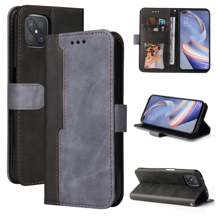 For OPPO A92S/A72 5G/A73 5G/A52 5G/Reno4 Z Business Stitching-Color Horizontal Flip PU Leather Case with Holder & Card Slots & Photo Frame & Lanyard