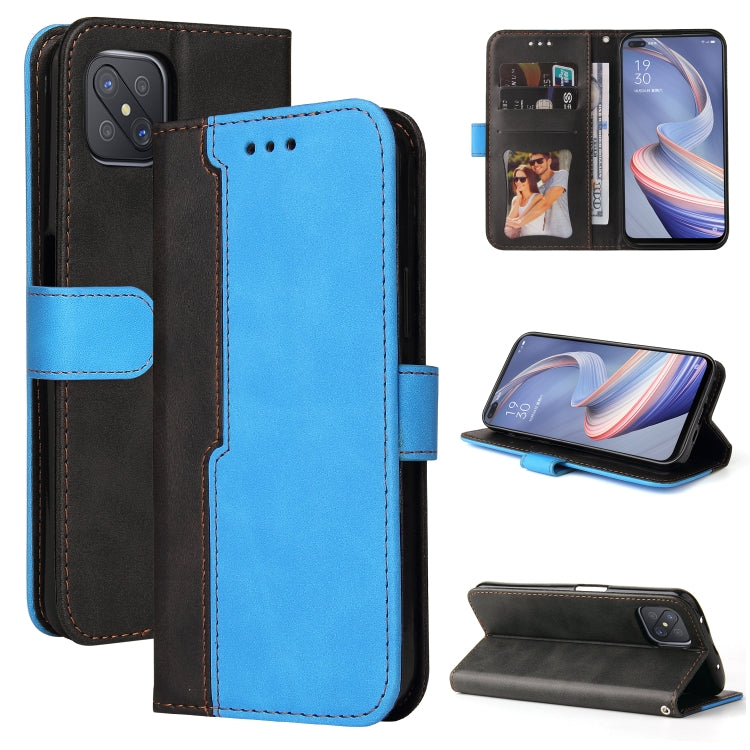 For OPPO A92S/A72 5G/A73 5G/A52 5G/Reno4 Z Business Stitching-Color Horizontal Flip PU Leather Case with Holder & Card Slots & Photo Frame & Lanyard