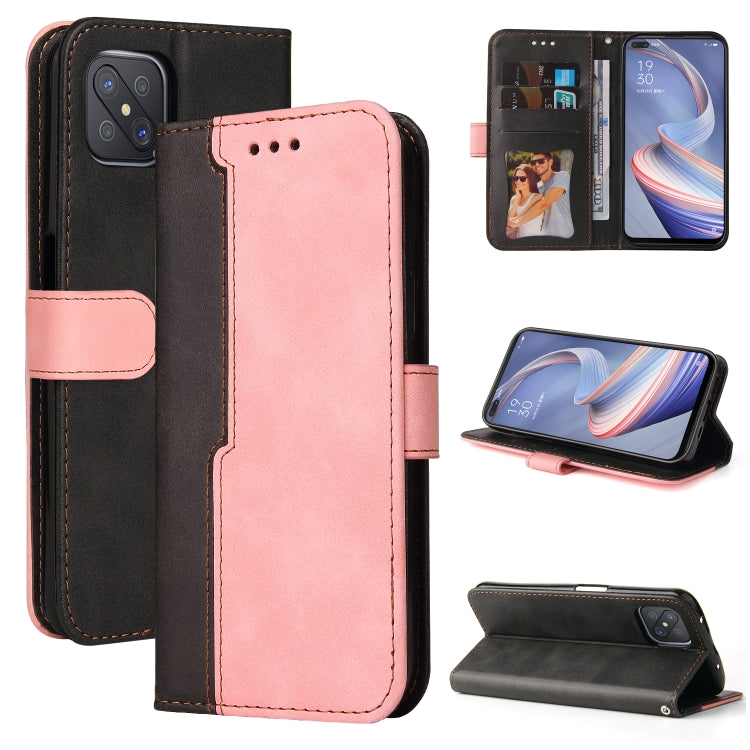 For OPPO A92S/A72 5G/A73 5G/A52 5G/Reno4 Z Business Stitching-Color Horizontal Flip PU Leather Case with Holder & Card Slots & Photo Frame & Lanyard