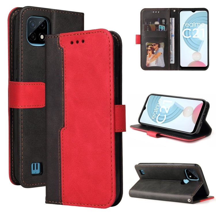 For OPPO Realme C21 / C20 Business Stitching-Color Horizontal Flip PU Leather Case with Holder & Card Slots & Photo Frame & Lanyard