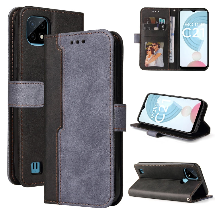 For OPPO Realme C21 / C20 Business Stitching-Color Horizontal Flip PU Leather Case with Holder & Card Slots & Photo Frame & Lanyard