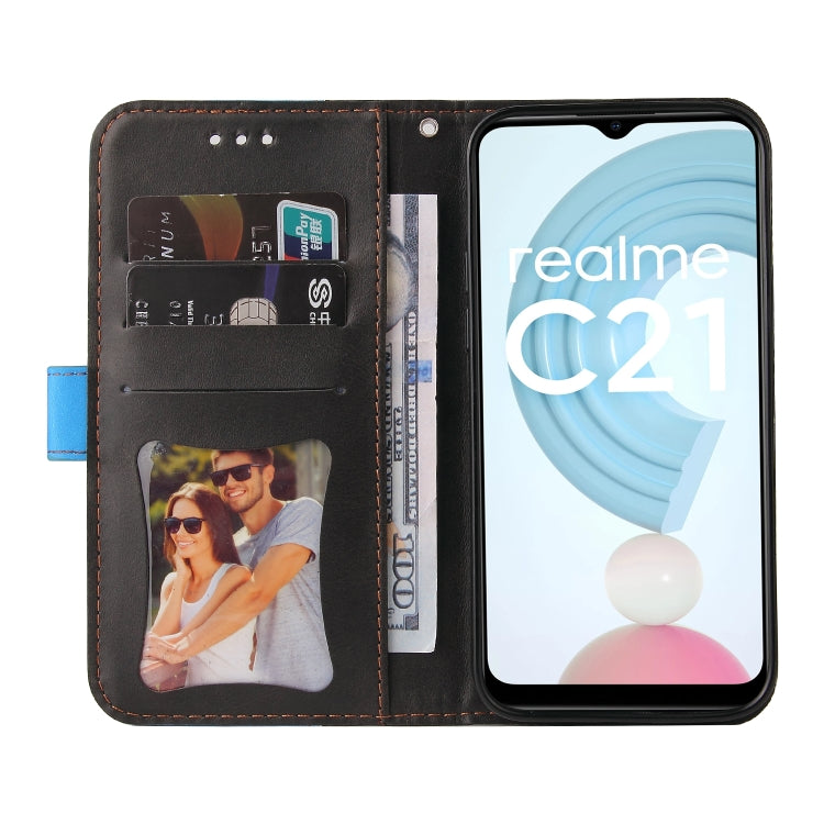 For OPPO Realme C21 / C20 Business Stitching-Color Horizontal Flip PU Leather Case with Holder & Card Slots & Photo Frame & Lanyard