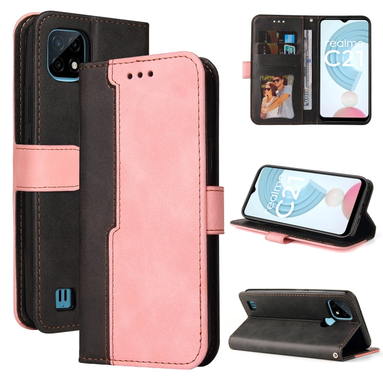 For OPPO Realme C21 / C20 Business Stitching-Color Horizontal Flip PU Leather Case with Holder & Card Slots & Photo Frame & Lanyard