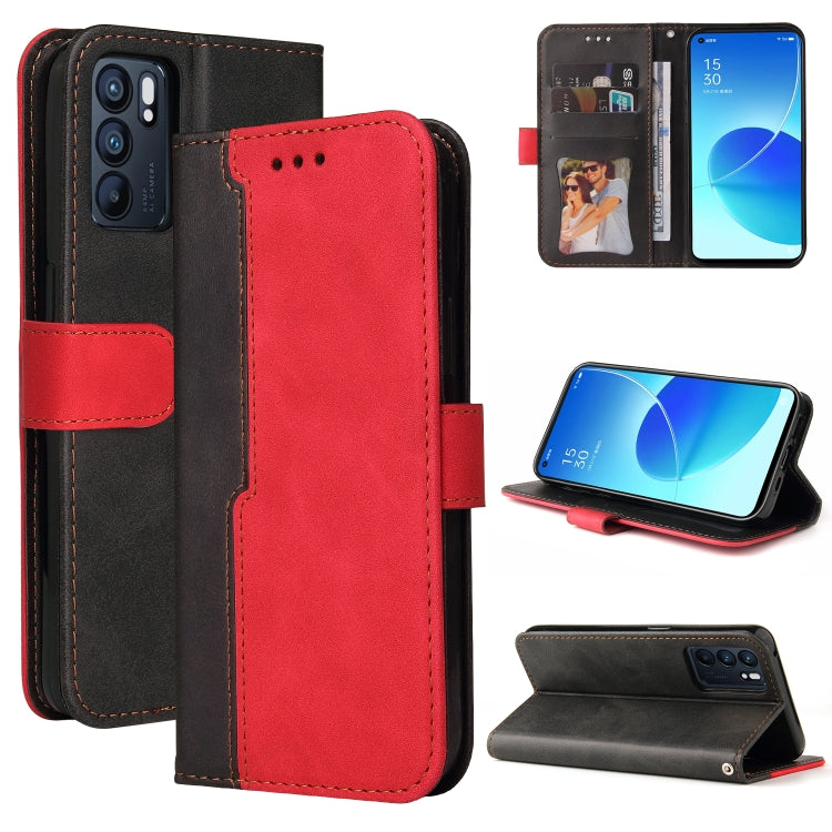 For OPPO Reno6 5G Business Stitching-Color Horizontal Flip PU Leather Case with Holder & Card Slots & Photo Frame & Lanyard
