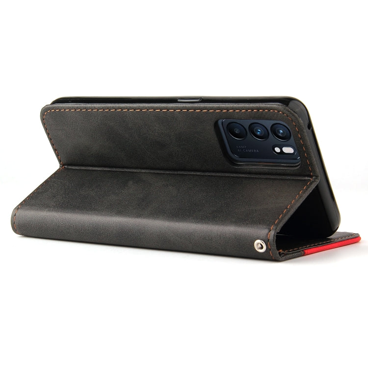 For OPPO Reno6 5G Business Stitching-Color Horizontal Flip PU Leather Case with Holder & Card Slots & Photo Frame & Lanyard