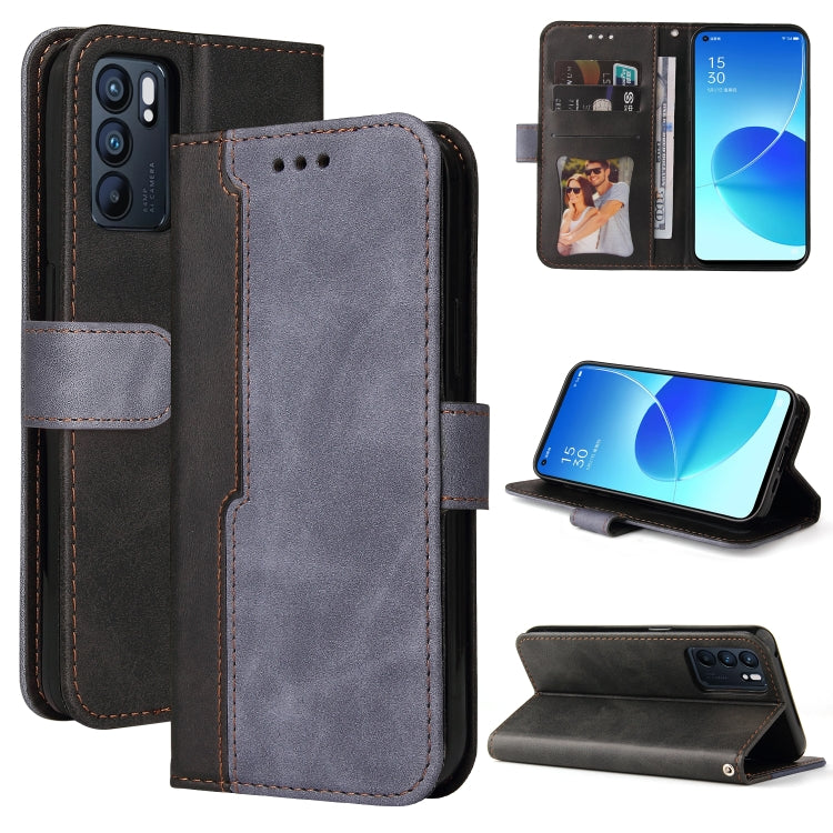 For OPPO Reno6 5G Business Stitching-Color Horizontal Flip PU Leather Case with Holder & Card Slots & Photo Frame & Lanyard