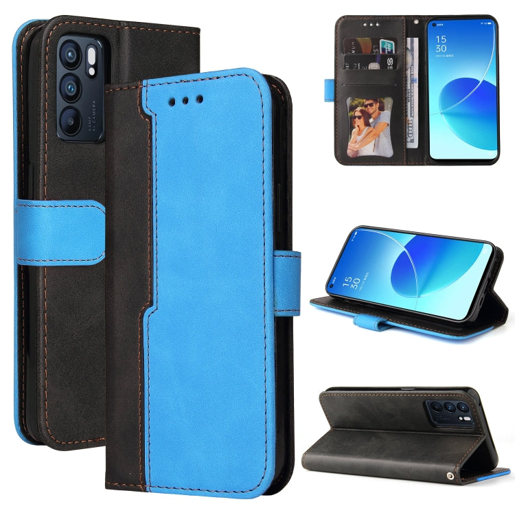 For OPPO Reno6 5G Business Stitching-Color Horizontal Flip PU Leather Case with Holder & Card Slots & Photo Frame & Lanyard