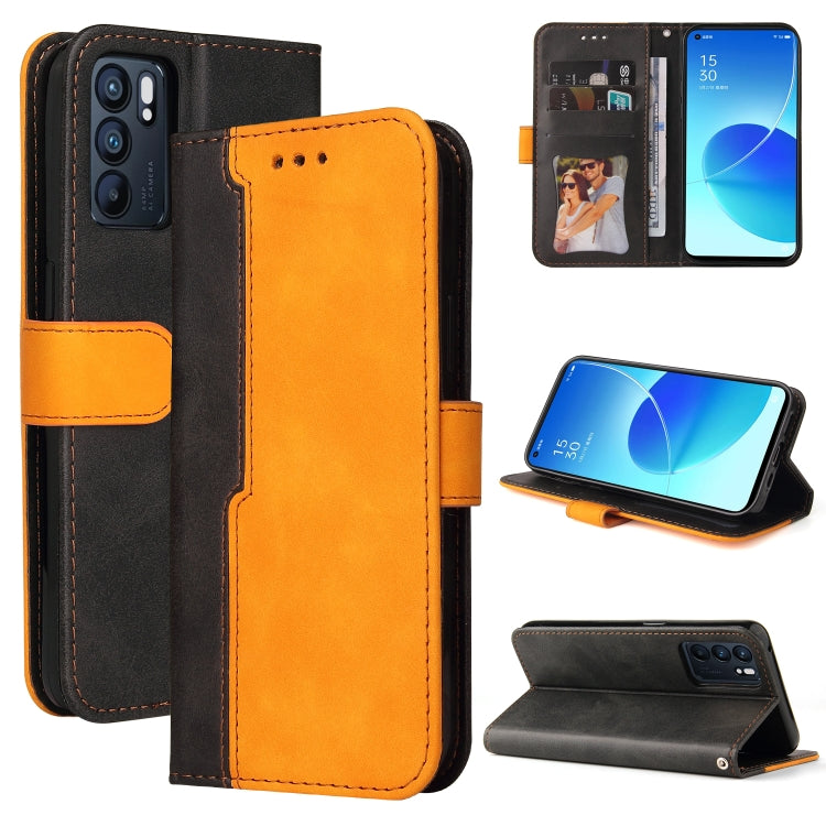 For OPPO Reno6 5G Business Stitching-Color Horizontal Flip PU Leather Case with Holder & Card Slots & Photo Frame & Lanyard