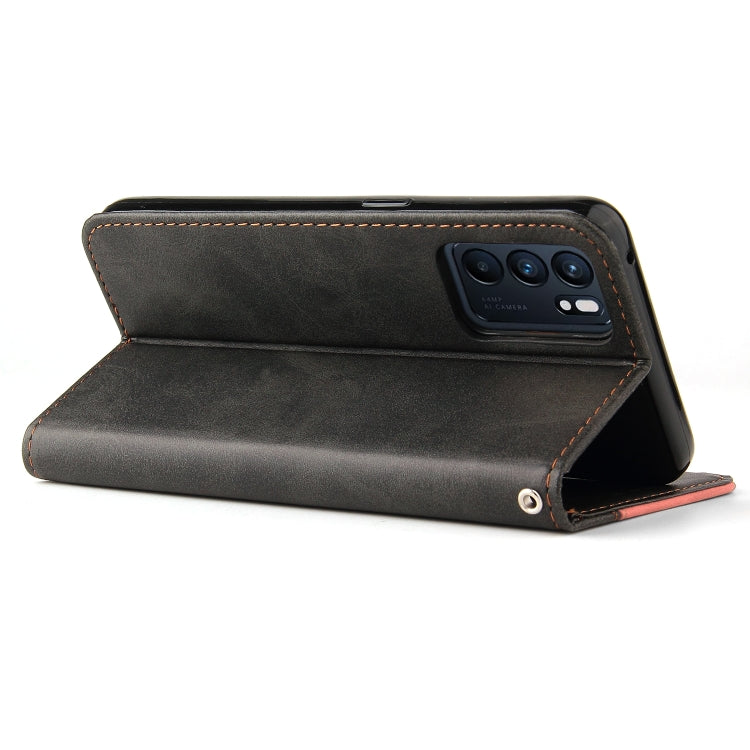 For OPPO Reno6 5G Business Stitching-Color Horizontal Flip PU Leather Case with Holder & Card Slots & Photo Frame & Lanyard