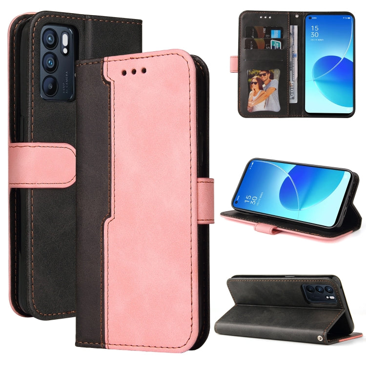 For OPPO Reno6 5G Business Stitching-Color Horizontal Flip PU Leather Case with Holder & Card Slots & Photo Frame & Lanyard