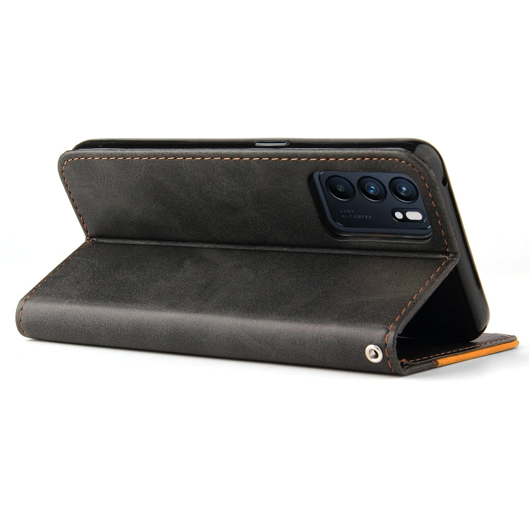 For OPPO Reno6 5G Business Stitching-Color Horizontal Flip PU Leather Case with Holder & Card Slots & Photo Frame & Lanyard