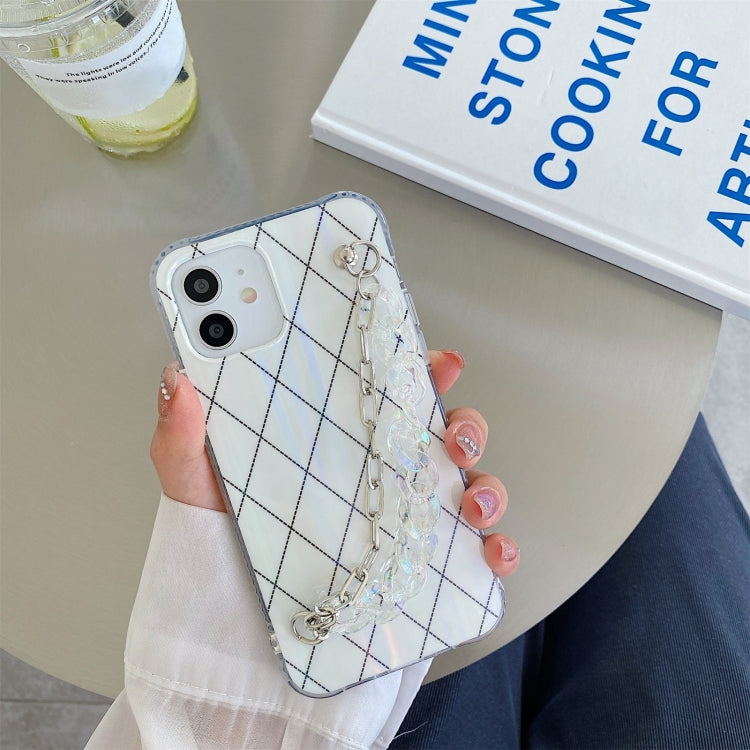 For iPhone 12 Pro Max Aurora Rhomboid TPU Shockproof Wrist Bracelet Chain Case