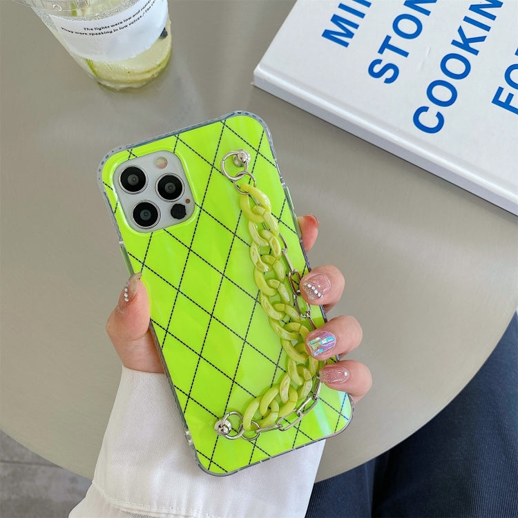 For iPhone 12 Pro Max Aurora Rhomboid TPU Shockproof Wrist Bracelet Chain Case