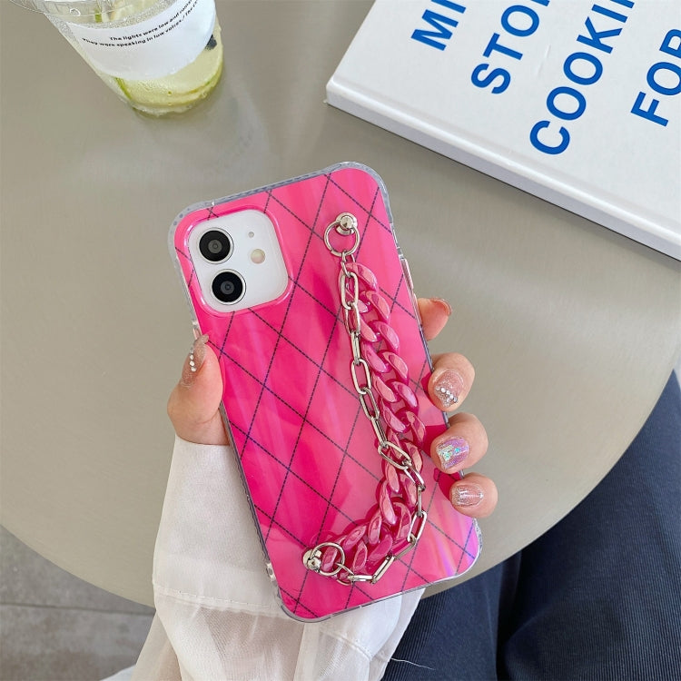 For iPhone 11 Aurora Rhomboid TPU Shockproof Wrist Bracelet Chain Case