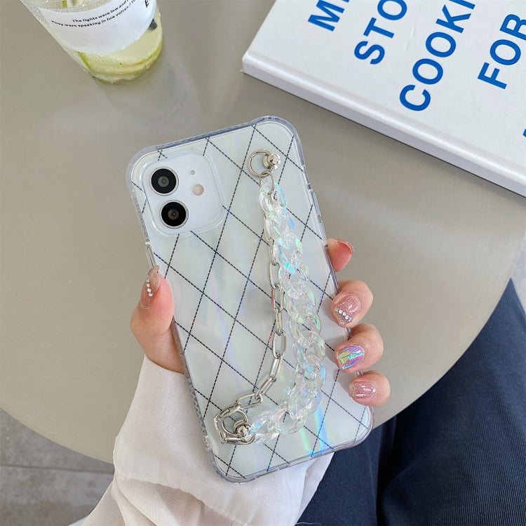 For iPhone 11 Aurora Rhomboid TPU Shockproof Wrist Bracelet Chain Case