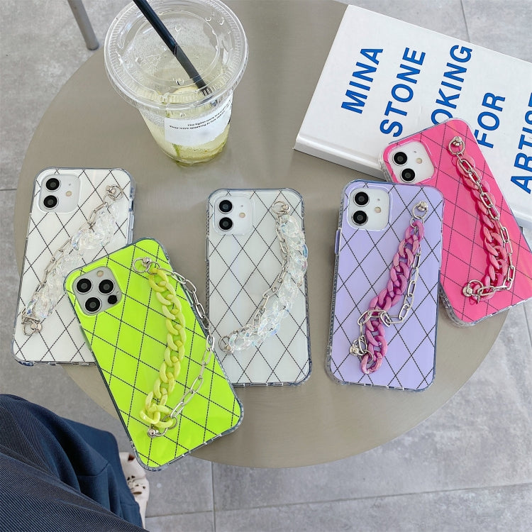 For iPhone 11 Aurora Rhomboid TPU Shockproof Wrist Bracelet Chain Case