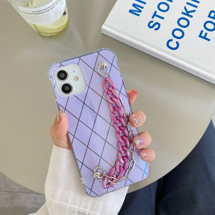 For iPhone 11 Pro Max Aurora Rhomboid TPU Shockproof Wrist Bracelet Chain Case