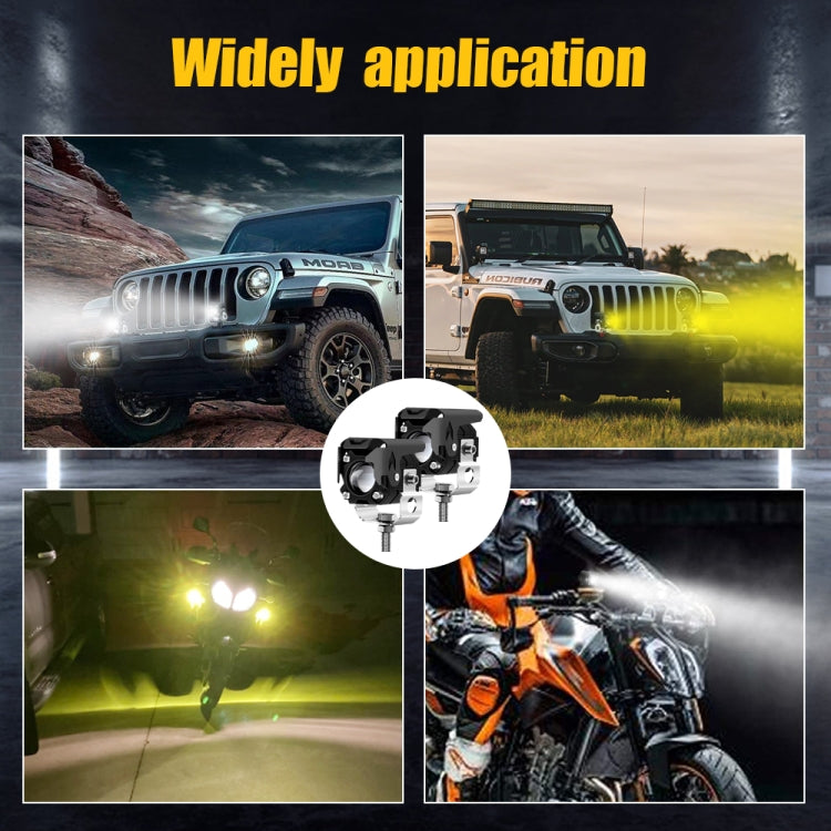 1 Pair M1 Motorcycle Rectangular Lens Spotlight External Work Light(Yellow White)