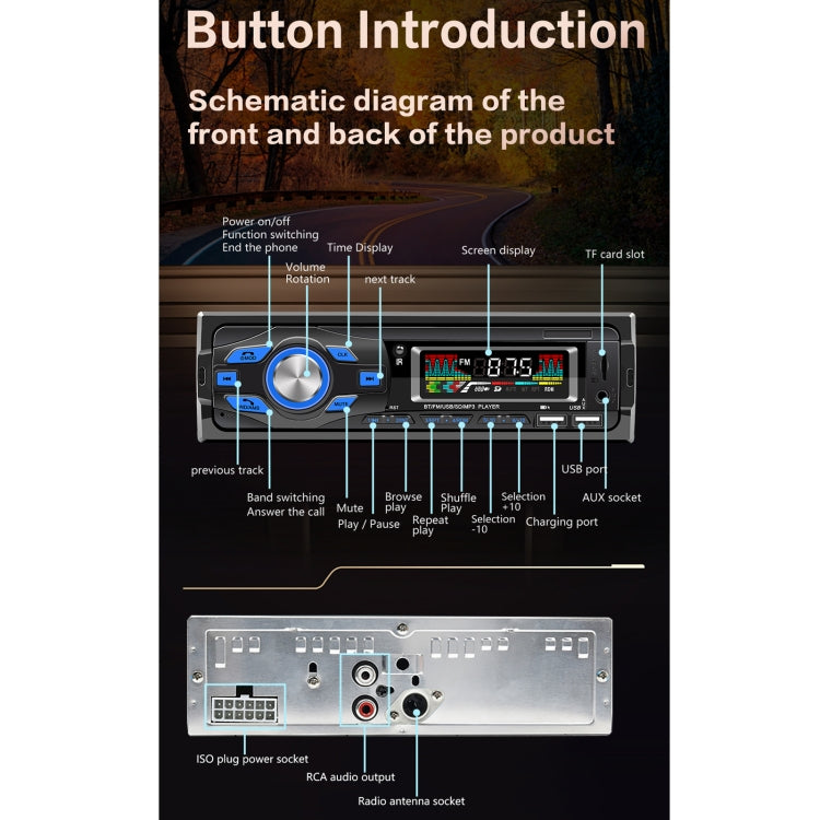 SWM-616 Car MP3 Audio Player, Support Bluetooth Hand-free Calling / FM / TF Card / USB / AUX / AI Voice Assistant