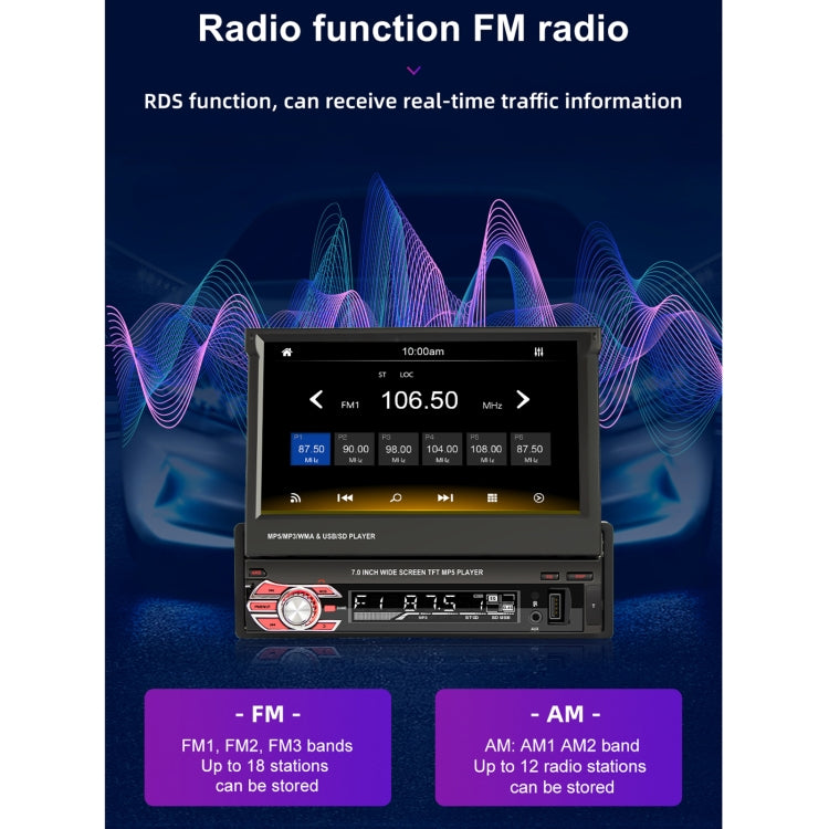 9601C HD 7 inch Manually Retractable Screen Car MP5 Player GPS Navigation Bluetooth Radio, Support Mirror Link & FM & TF Card & USB
