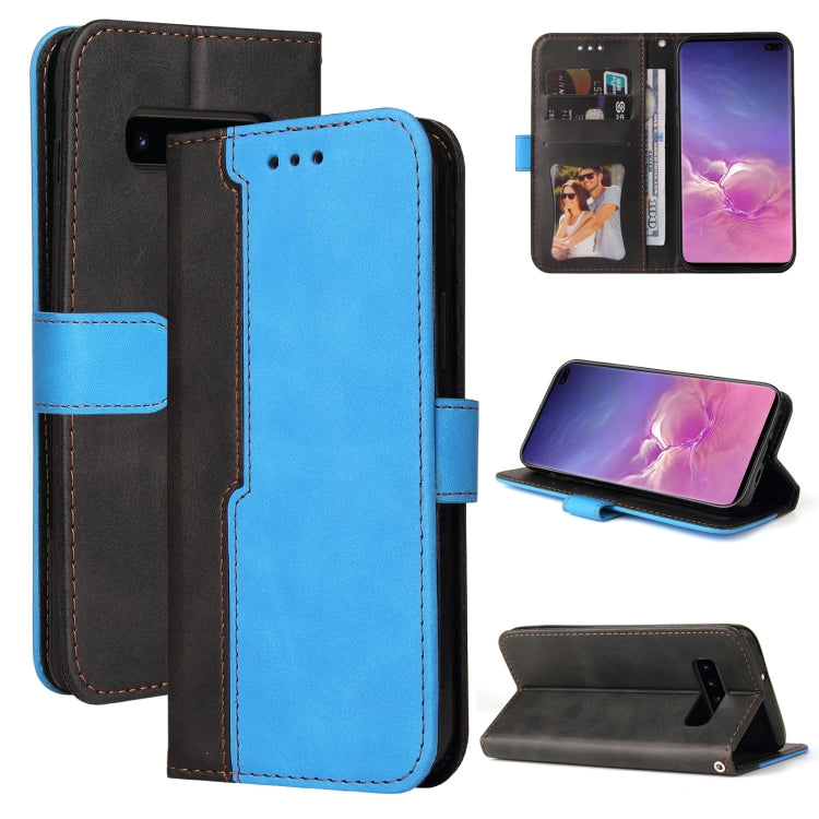 For Samsung Galaxy S10+ Business Stitching-Color Horizontal Flip PU Leather Case with Holder & Card Slots & Photo Frame(Blue)