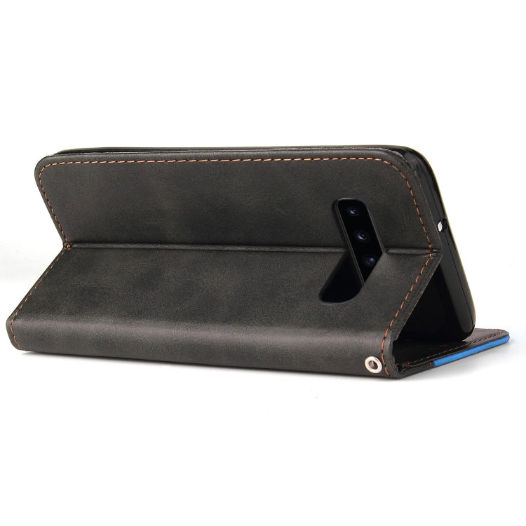 For Samsung Galaxy S10+ Business Stitching-Color Horizontal Flip PU Leather Case with Holder & Card Slots & Photo Frame(Blue)
