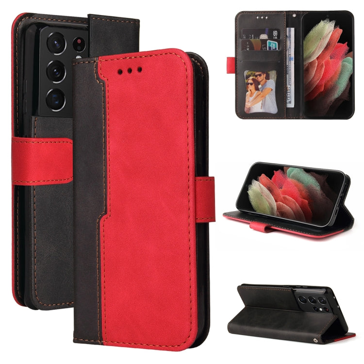For Samsung Galaxy S21 Ultra 5G Business Stitching-Color Horizontal Flip PU Leather Case with Holder & Card Slots & Photo Frame