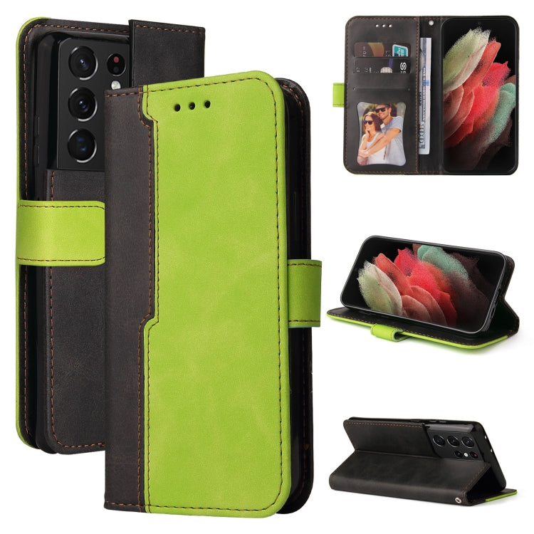 For Samsung Galaxy S21 Ultra 5G Business Stitching-Color Horizontal Flip PU Leather Case with Holder & Card Slots & Photo Frame