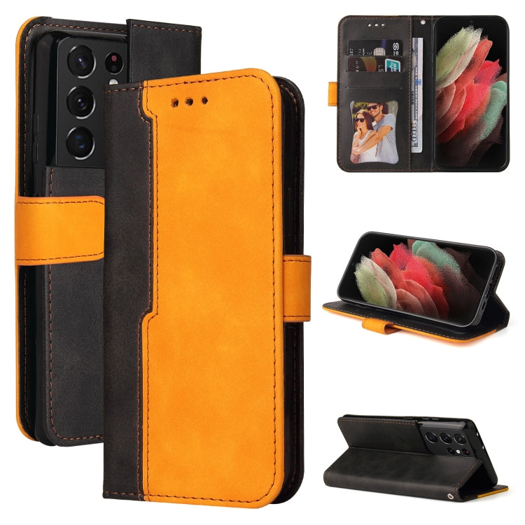 For Samsung Galaxy S21 Ultra 5G Business Stitching-Color Horizontal Flip PU Leather Case with Holder & Card Slots & Photo Frame