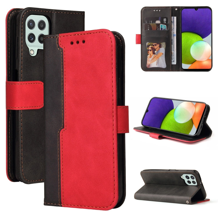 For Samsung Galaxy A22 4G Business Stitching-Color Horizontal Flip PU Leather Case with Holder & Card Slots & Photo Frame