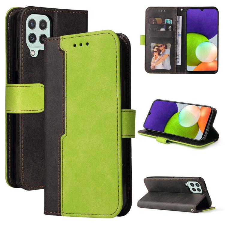 For Samsung Galaxy A22 4G Business Stitching-Color Horizontal Flip PU Leather Case with Holder & Card Slots & Photo Frame