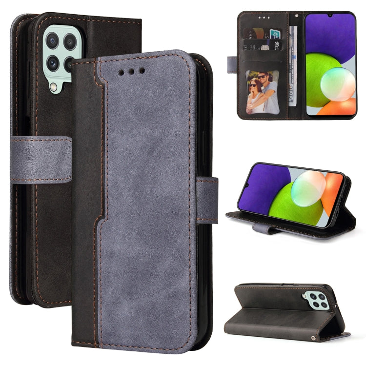 For Samsung Galaxy A22 4G Business Stitching-Color Horizontal Flip PU Leather Case with Holder & Card Slots & Photo Frame