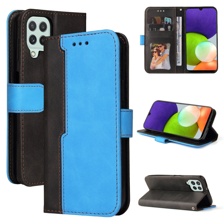 For Samsung Galaxy A22 4G Business Stitching-Color Horizontal Flip PU Leather Case with Holder & Card Slots & Photo Frame