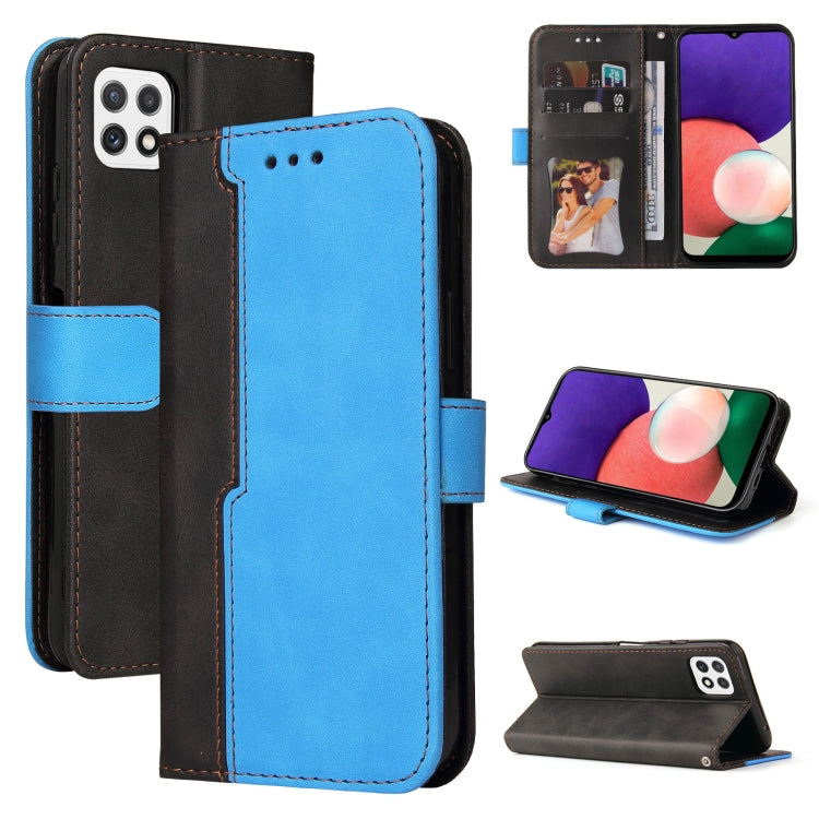 For Samsung Galaxy A22 5G Business Stitching-Color Horizontal Flip PU Leather Case with Holder & Card Slots & Photo Frame(Blue)