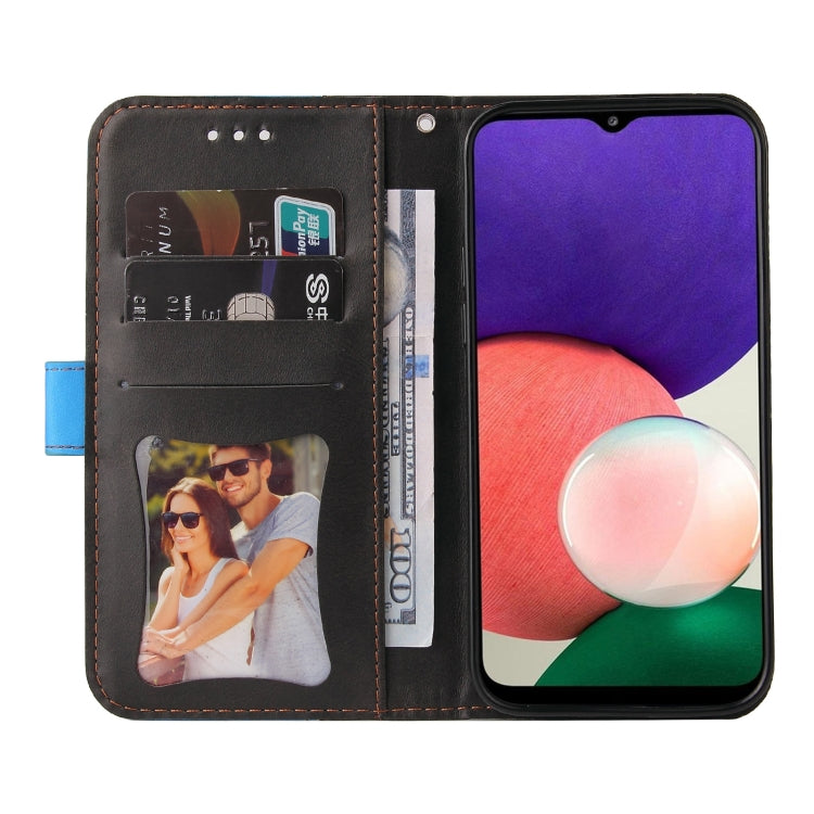 For Samsung Galaxy A22 5G Business Stitching-Color Horizontal Flip PU Leather Case with Holder & Card Slots & Photo Frame(Blue)
