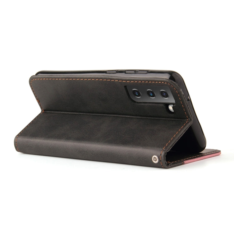 For Samsung Galaxy S21 FE Business Stitching-Color Horizontal Flip PU Leather Case with Holder & Card Slots & Photo Frame(Pink)