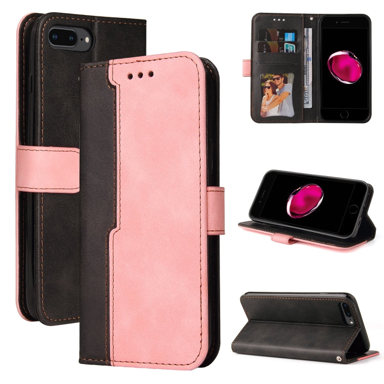 Business Stitching-Color Horizontal Flip PU Leather Case with Holder & Card Slots & Photo Frame For iPhone 8 Plus / 7 Plus(Pink)