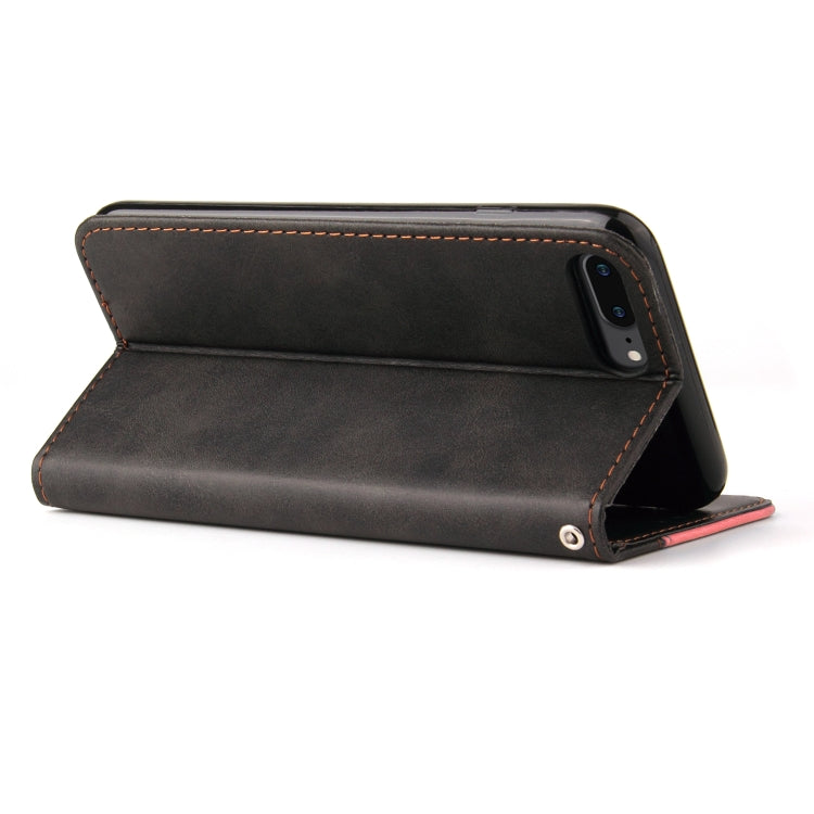 Business Stitching-Color Horizontal Flip PU Leather Case with Holder & Card Slots & Photo Frame For iPhone 8 Plus / 7 Plus(Pink)