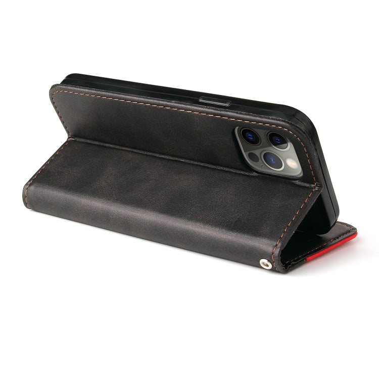 For iPhone 12 mini Business Stitching-Color Horizontal Flip PU Leather Case with Holder & Card Slots & Photo Frame (Red)