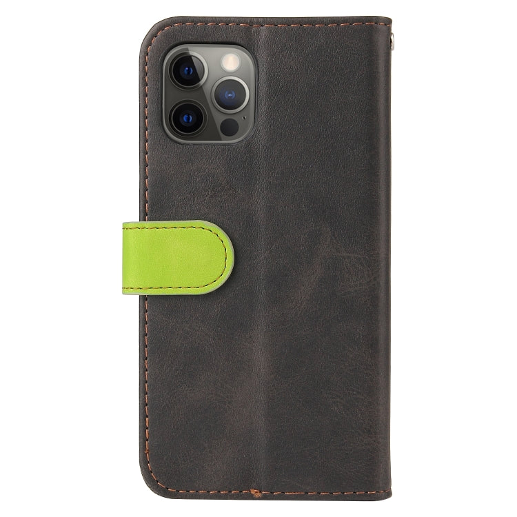 For iPhone 12 / 12 Pro Business Stitching-Color Horizontal Flip PU Leather Case with Holder & Card Slots & Photo Frame(Green)
