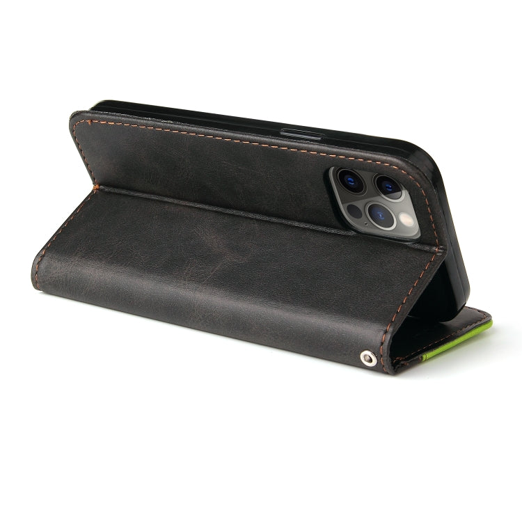 For iPhone 12 / 12 Pro Business Stitching-Color Horizontal Flip PU Leather Case with Holder & Card Slots & Photo Frame(Green)