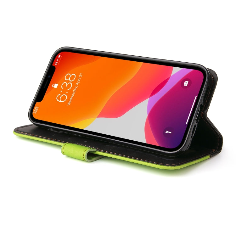 For iPhone 12 / 12 Pro Business Stitching-Color Horizontal Flip PU Leather Case with Holder & Card Slots & Photo Frame(Green)