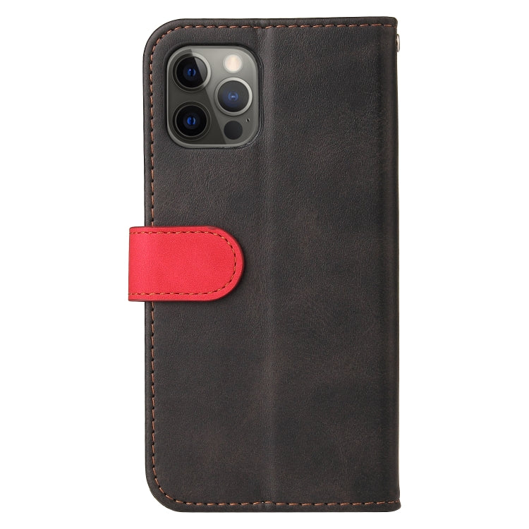 For iPhone 12 Pro Max Business Stitching-Color Horizontal Flip PU Leather Case with Holder & Card Slots & Photo Frame(Red)